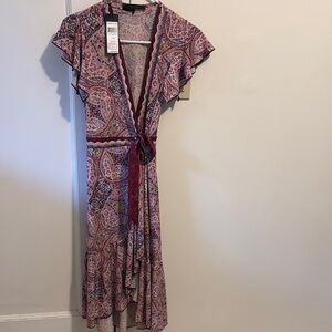 BCBGMaxAzria Red and Pink Ruffled Wrap Sundress, never worn